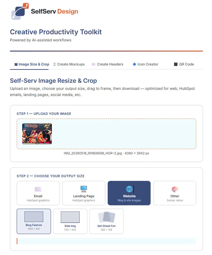 Image resizing and cropping workspace