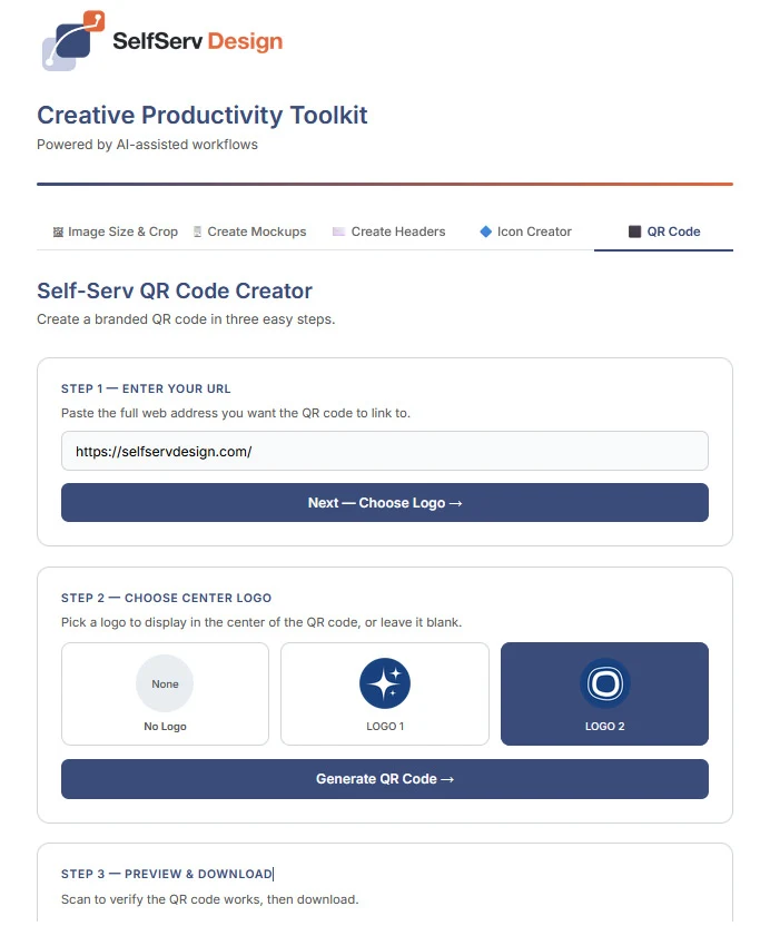 QR code creation and preview tools
